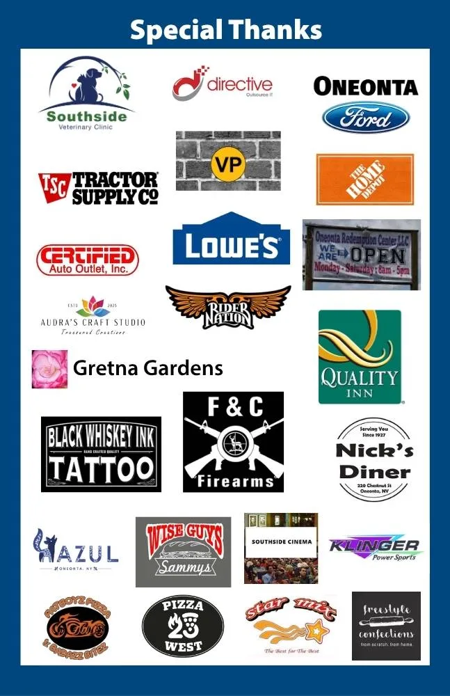 Thank-you poster listing the area businesses that sponsored the 2026 Vets for Pets Run