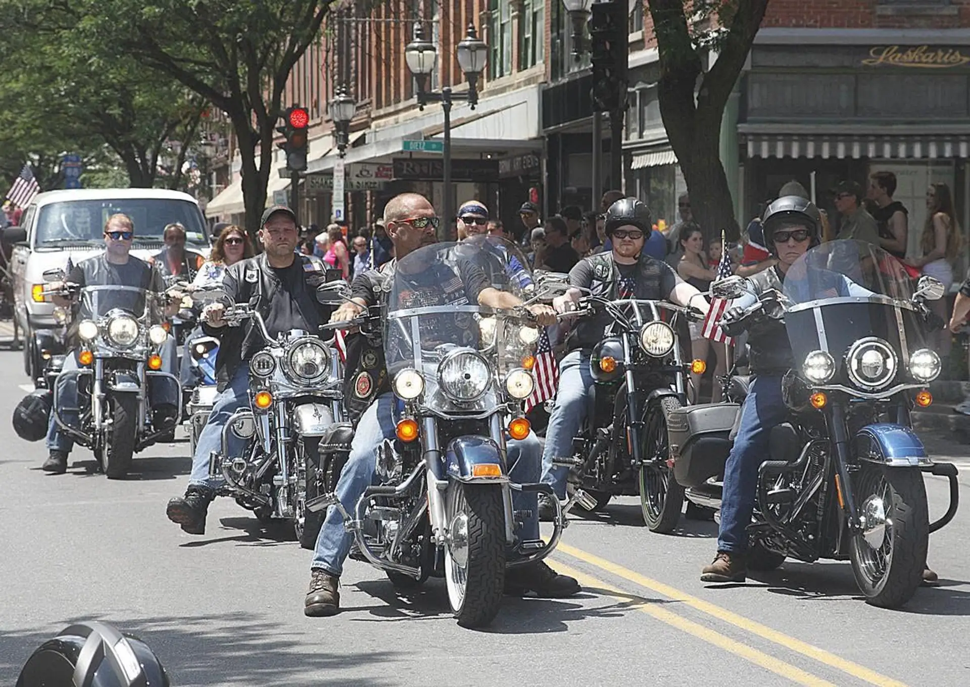 Riders lined up on their motorcycles at an ALR Post 259 charity run