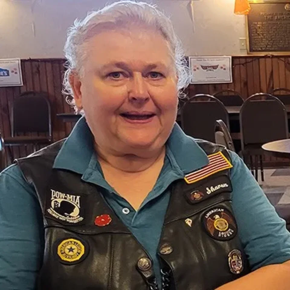 Sharon Parshall of ALR Post 259 in her leather vest at the Post